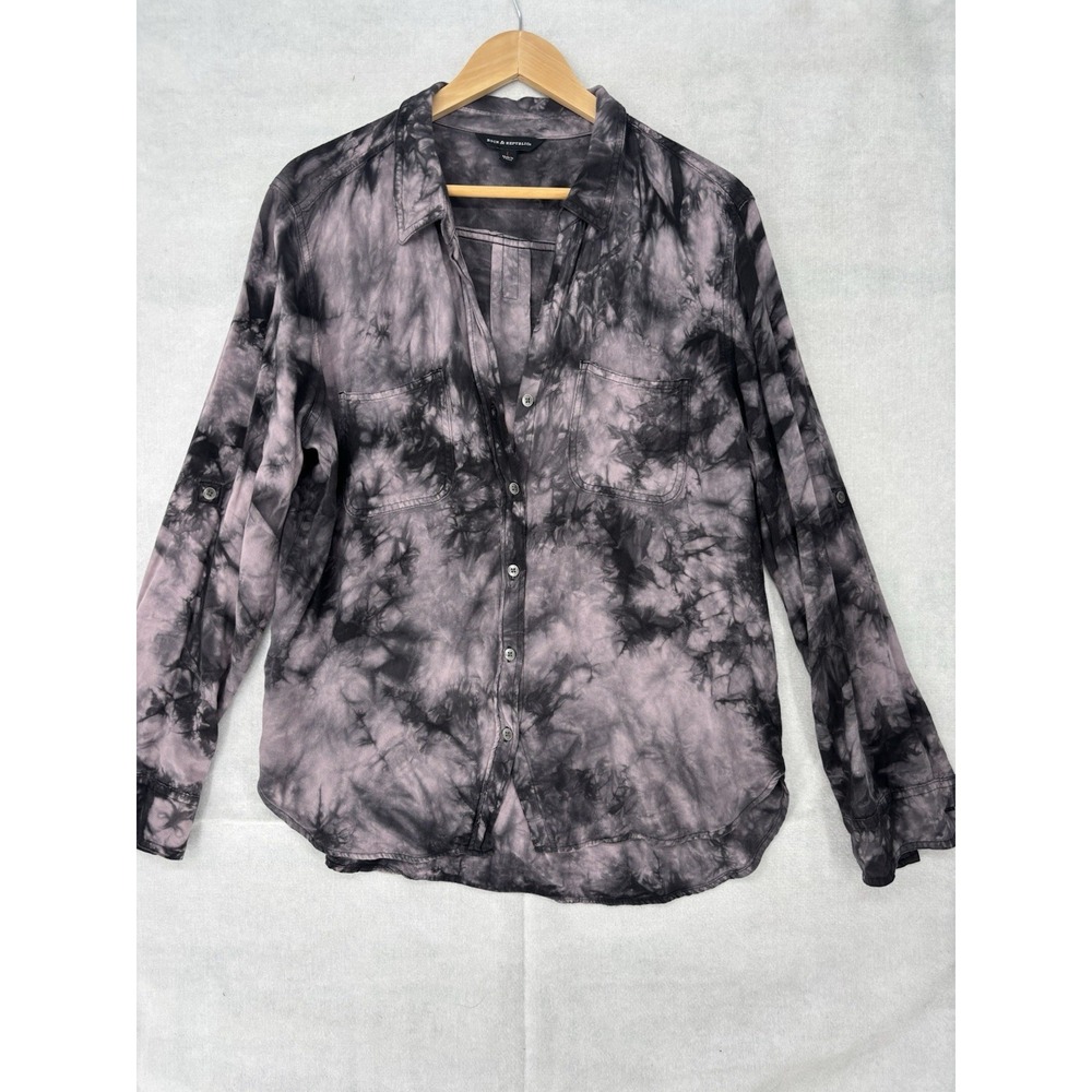 Rock & Republic Button Up Shirt Womens L Pink Tie Dye L/SL Boyfriend Fit Boho